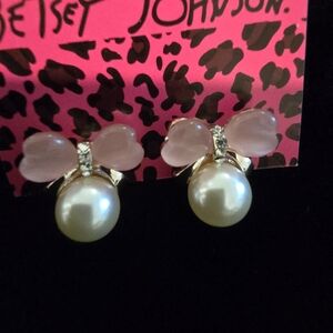 Betsey Johnson Pink Bow and Pearl Earrings